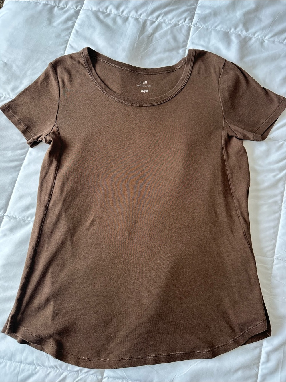 Pure Jill Scoop-Neck Tee Rich Brown 100% Cotton Size S Tunic Top Layering Piece
